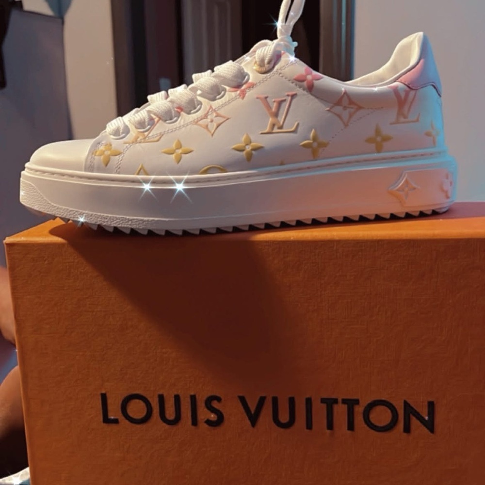Louis Vuitton White and Gold Sneakers with Chunky Sole